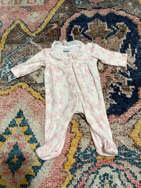 Edgehill Collection Cream and Pink Floral Footed One-Piece